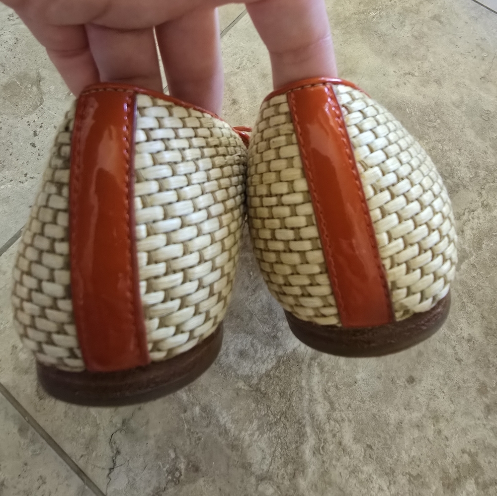TORY BURCH Catherine orange patent with raffia smoking slippers flats shoes 5 - Picture 3 of 8